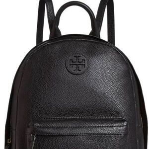 Tory Burch Black Pebbled Leather Backpack with Gold Hardware